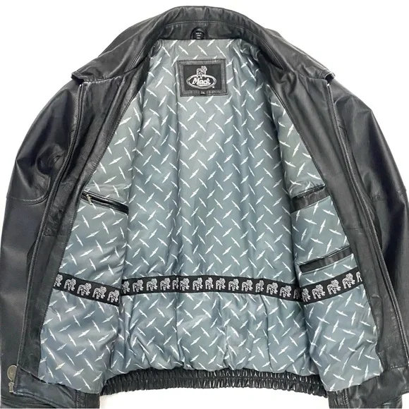 Vintage Mack Truck Men’s Black Quilted Embossed Leather Bomber Jacket Size XXL - Picture 4 of 13